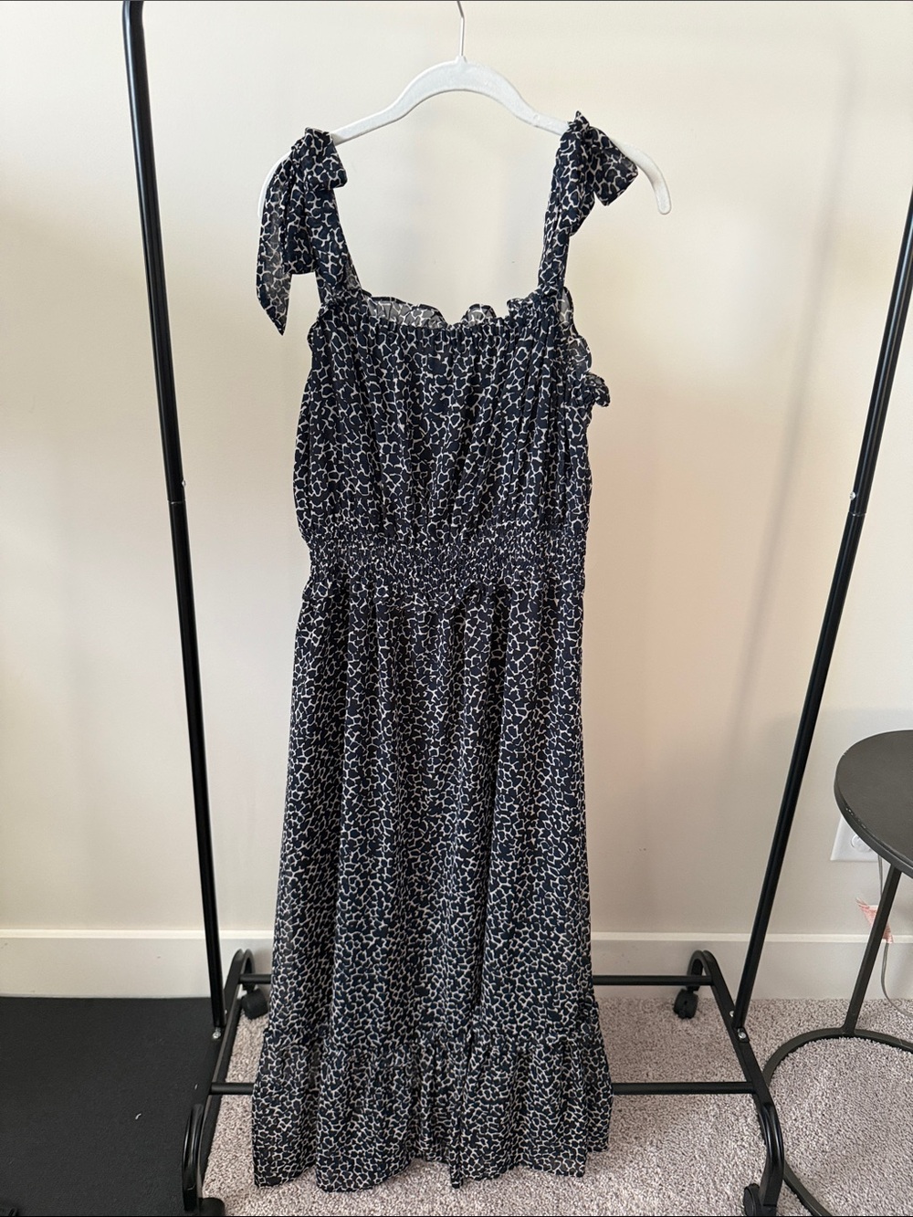 Navy Floral Tie-Shoulder Maxi Dress